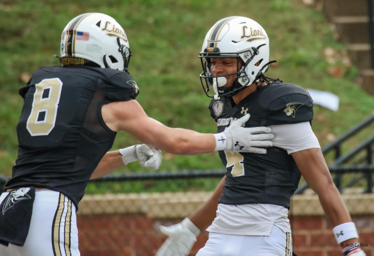 Drew Krobath and Jalen Smith celebrate with each other after Krobath scores a touchdown against SEMO. 