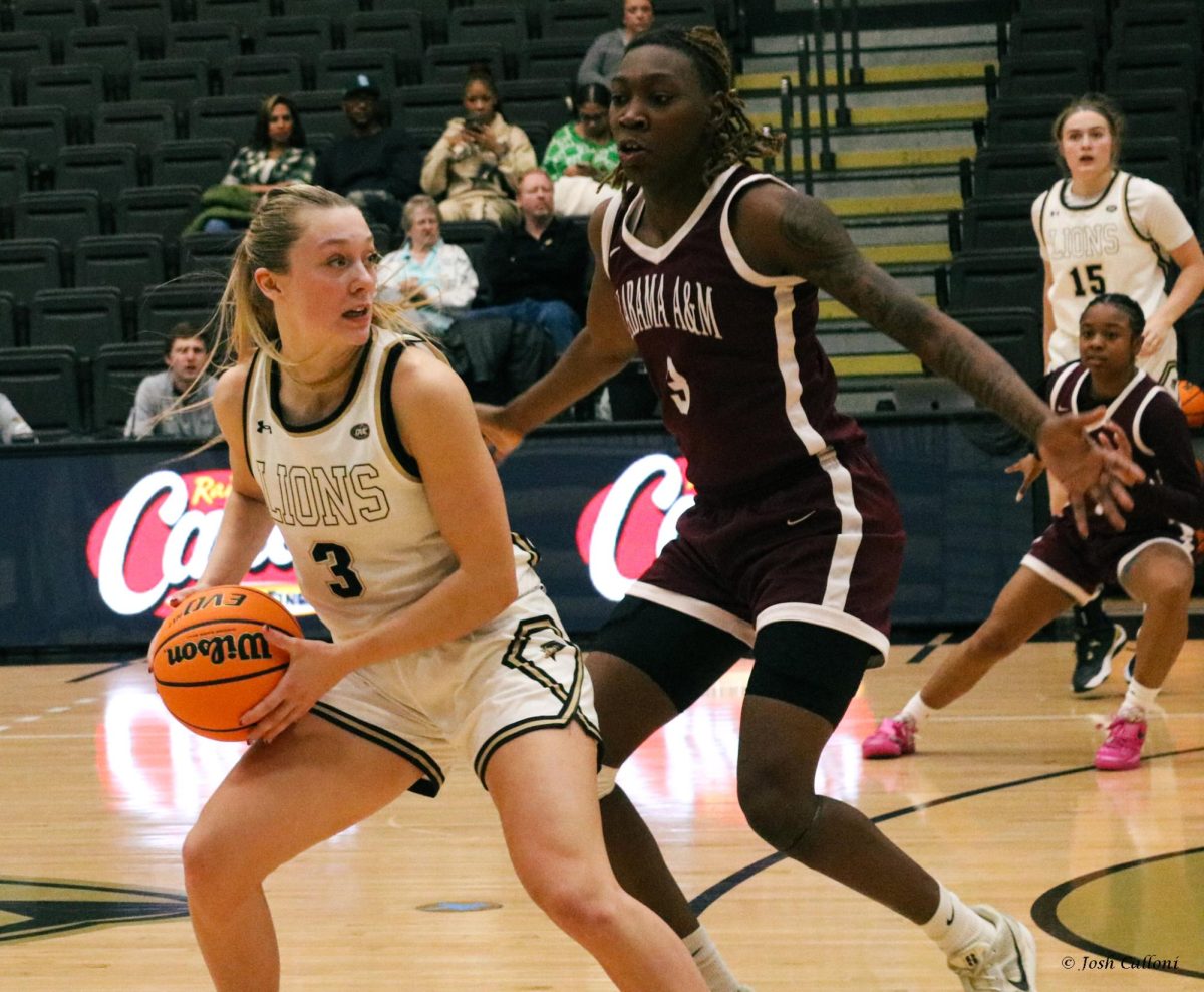 Gracy Wernli plays in coverage during a game against Alabama A&M University.